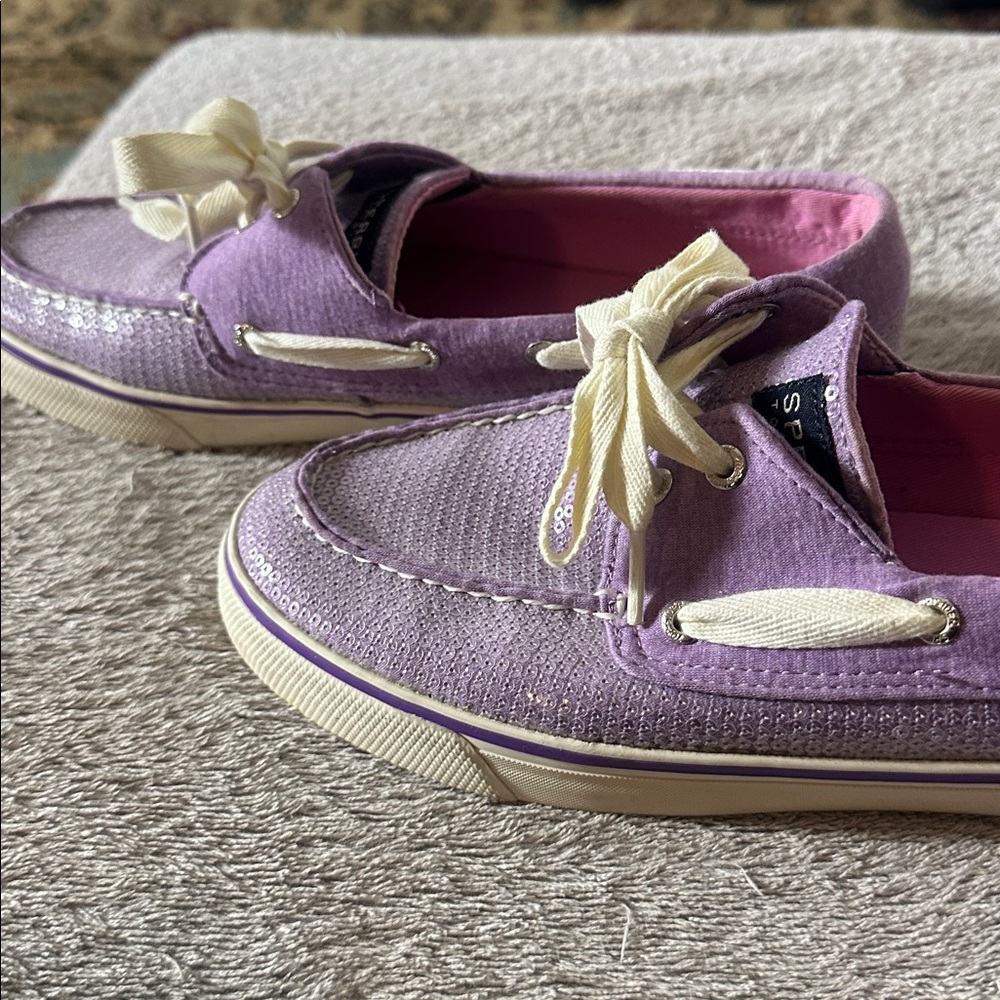 Sperry Women's Top-Sider Purple Lavender Sequin Lace Up Boat Shoes 9 - Picture 7 of 12